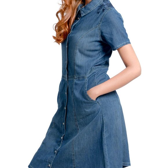 OLGYN Women’s Embroidered Denim Dress - Picture 3 of 4
